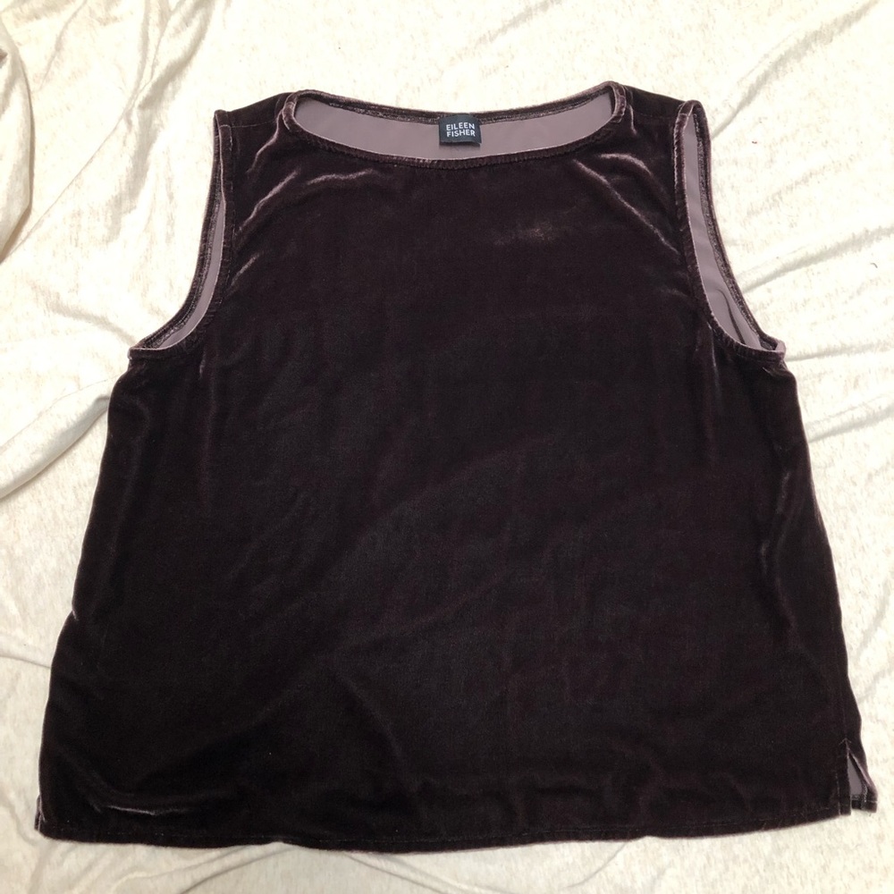 Eileen Fisher Velvet Velour Silk Sleeveless Top Classic Quiet Luxury Old Money